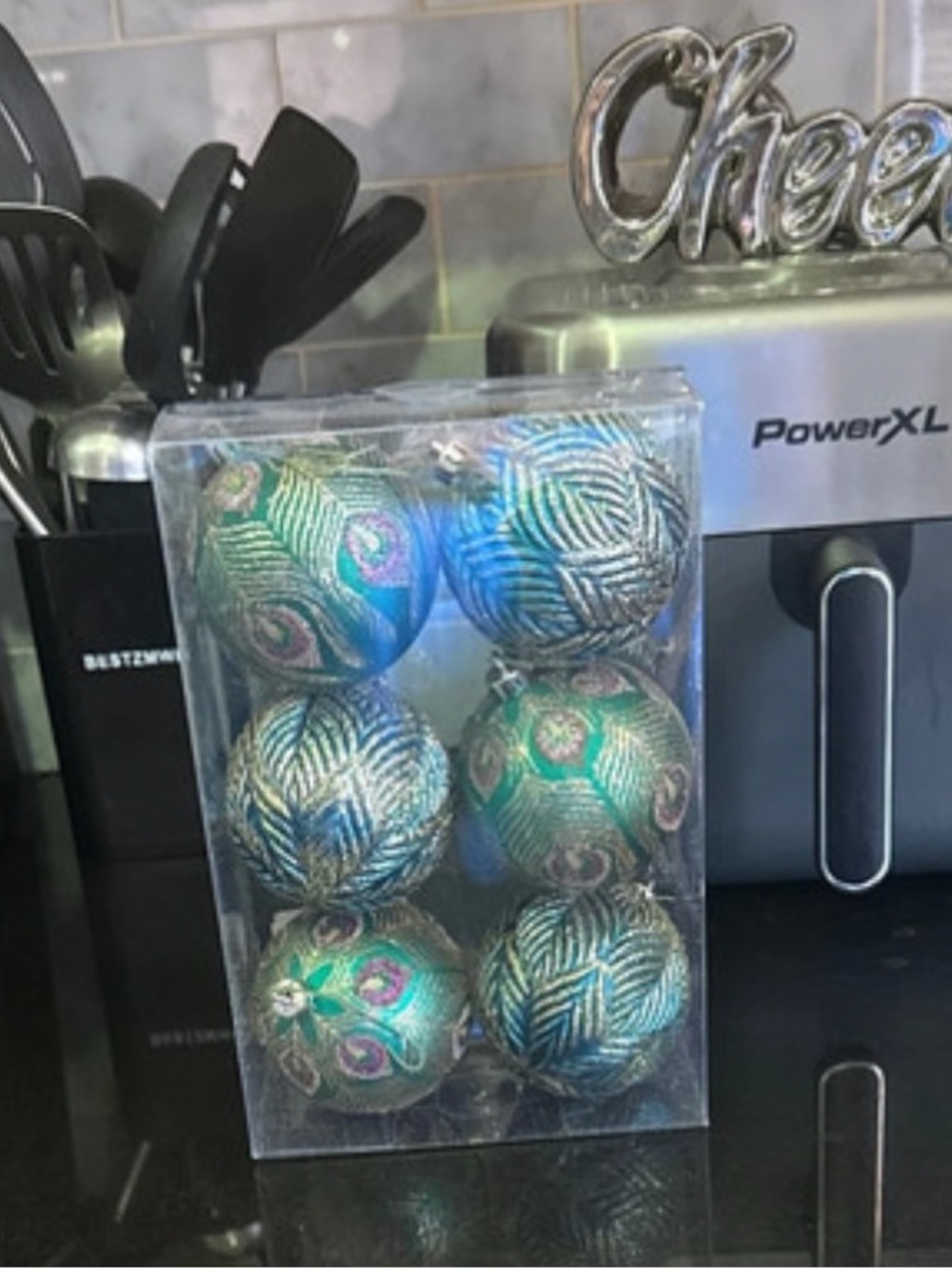 Unk Green and Teal Peacock Pattern Holiday Ornaments (Set of 6)
